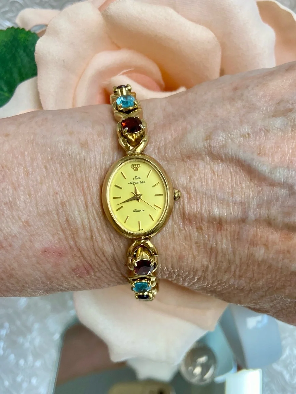 Vintage Jules Jurgensen Gemstone Accented Band Dainty Ladies Cocktail Watch